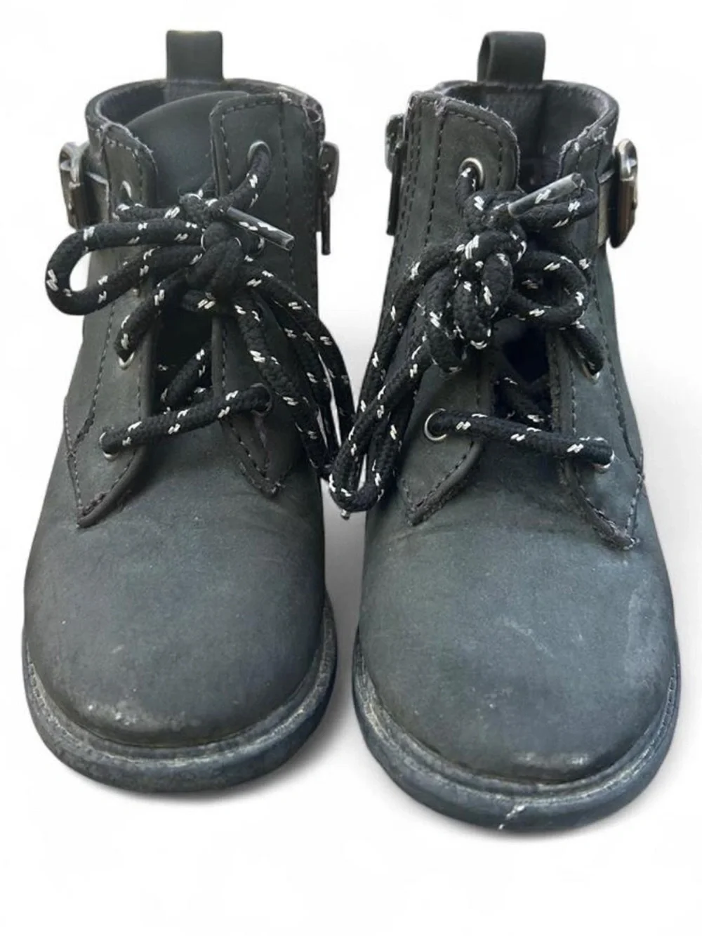 Kids Black Lace-Up Ankle Boots with Buckle Accent - Youth